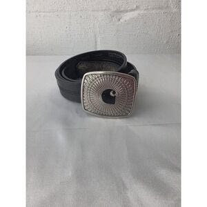 Carhartt Belt Silver C‎ Logo Buckle Genuine Nubuck Cowhide Leather Black Sz XL